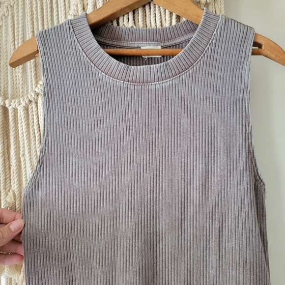 Aritzia / Wilfred Free Dunes Garment Dye Grey Taupe Ribbed Mini Dress, Size S - Picture 5 of 8